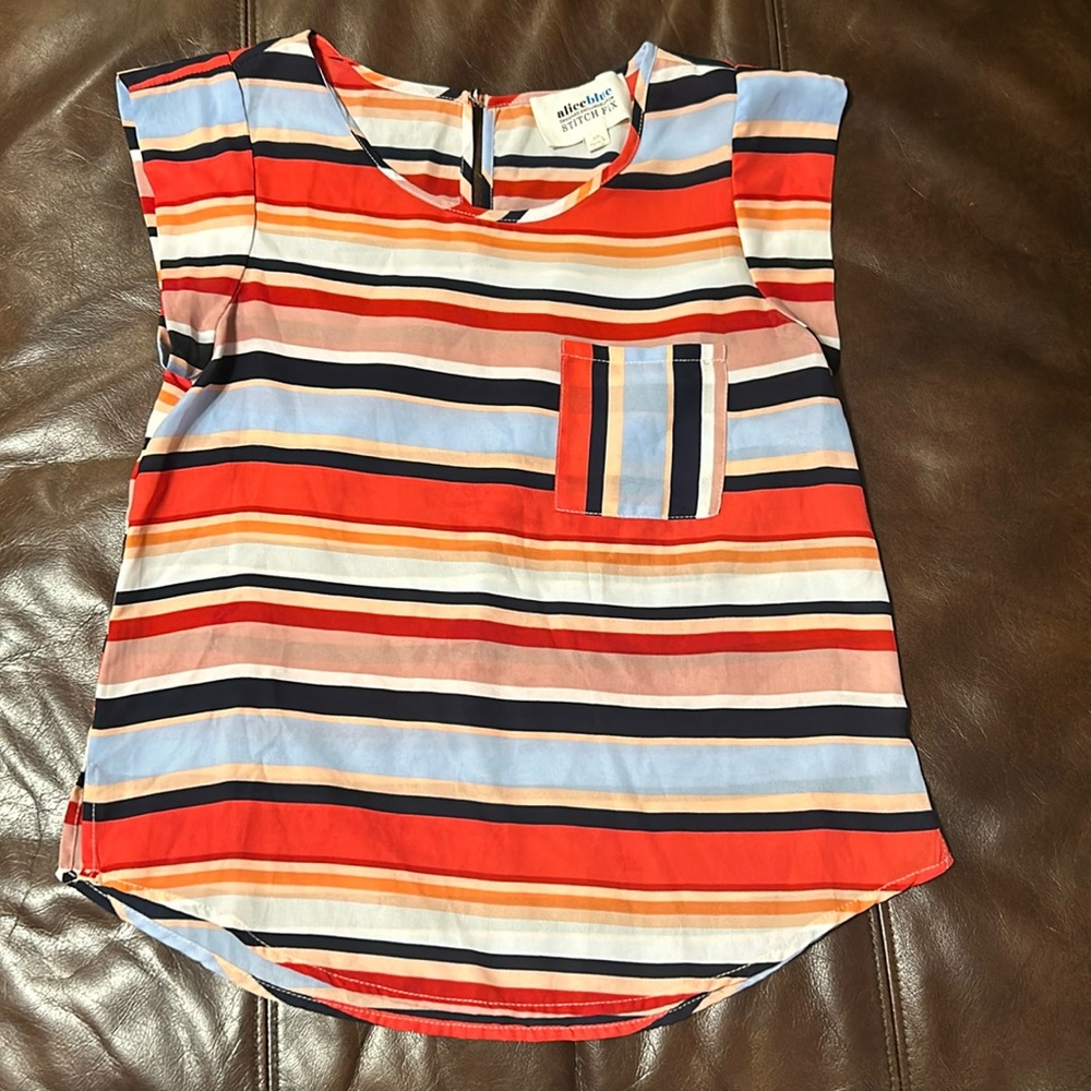 Colorful striped short sleeved blouse, size S